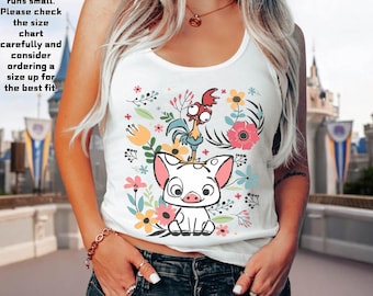 Disney Moana Tank Top, Hei Hei and Pua Floral Tank Tee, Moana Princess Disney Trip Tank Top, Disneyland Shirt, Disney World Tee