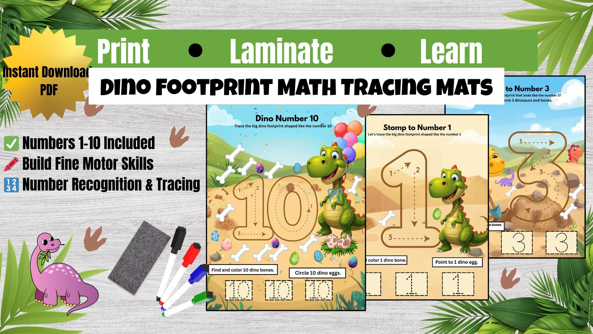 Dino Roar & Count Chant Mats | Printable Movement + Math for ...