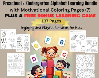 Preschool- Kindergarten Alphabet Worksheet, ABC Coloring Sheets for Kids, Homeschooling Printable Activities, Alphabet Recognition