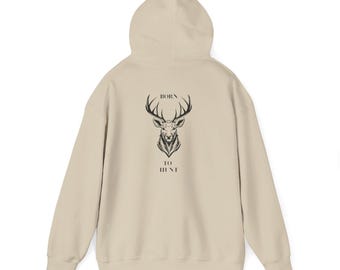 Sudadera con capucha "Born to Hunt": jersey unisex de caza con diseño de ciervo, ideal para actividades al aire libre, para hombre y mujer.