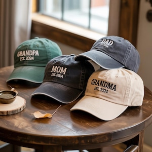 Custom Embroidered Hat, Personalized Date, Matching Vintage Baseball Hat, Gift For New Dad Mom, Pregnancy Announcement, Mothers day gift