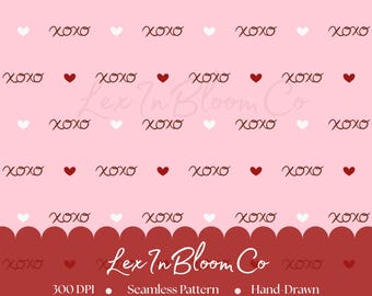 Valentine Hearts Seamless Pattern, XOXO Fabric Design (Digital Download)