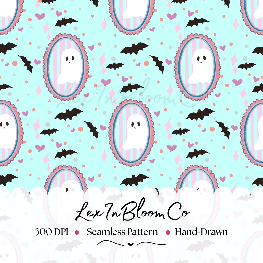 Pastel Halloween Seamless Pattern – Spooky Ghosts and Bats (digital Art ...