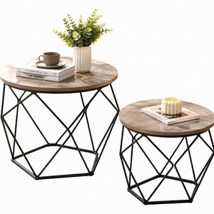 Set of 2 Modern Round Coffee Tables – Removable Tabletop & Storage Accent Tables