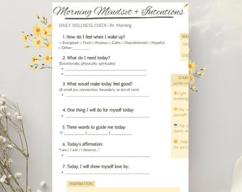 Daily Wellness Check-in Digital Download, 2 page Morning and Evening Check-in