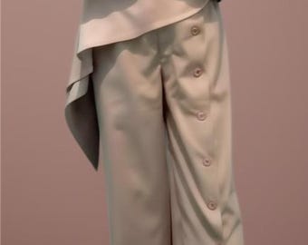 linen two piece set women asymmetrical sleeveless top & high waisted pants