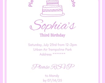 Editable Pink Birthday Invitation for Girls – Canva Template – Instant Download