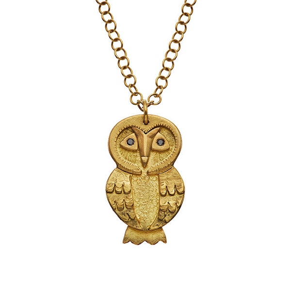Owl Amulet - 18k Fairtrade Gold Owl pendant - Gold Owl Necklace