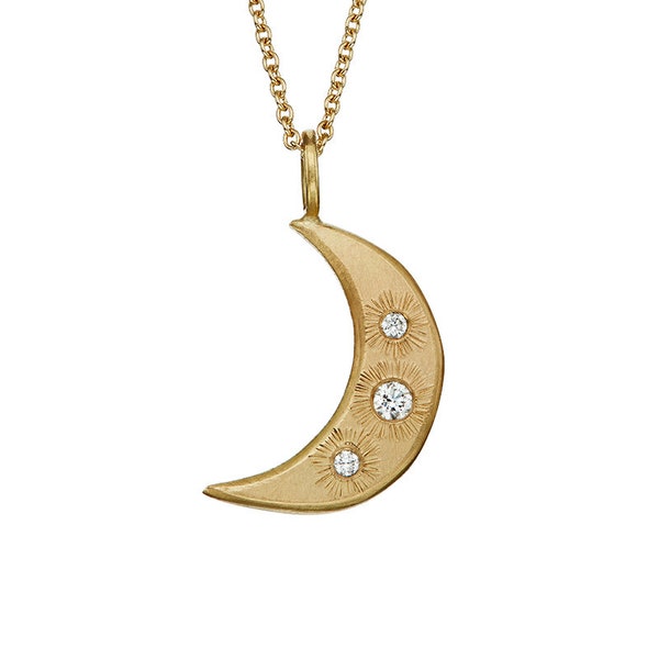 The Lunita Moon Pendant - Ethical Gold Pendant - 18ct Fairtrade Gold moon Charm - Artisanal Gold Amulet