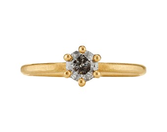 Ethical Engagement Ring - Solitaire Ring with Galaxy, Salt and Pepper Diamond - 18ct Fairtrade Gold