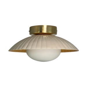 Classic Cream And Gold Flush Mount Lamp With Milk Glass Globe.