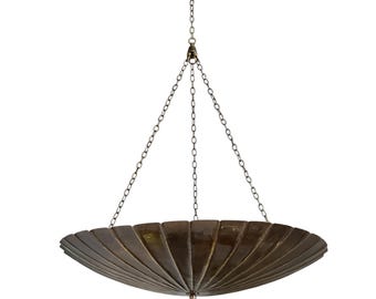Lámpara de araña de latón hecha a mano con forma de concha, colgante de cuenco con suspensión de cadena, decoración vintage para el hogar.