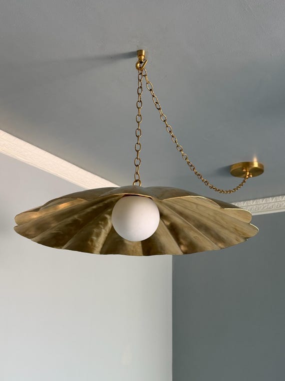 Brass Customizable Pendant Light with Milk Glass Globe & Adjustable Chain