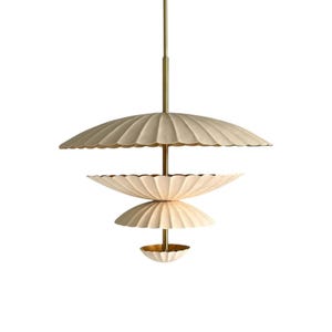 Artistic Modern Cream and Brushed Brass Chandelier Light.