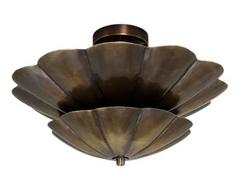Lámpara de techo empotrada vintage de latón con diseño floral – Diseño de pétalos artesanal, luminaria semiempotrada