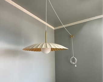 Scalloped Pendant Light: Handmade Plug-In Ceiling Light, Adjustable Cord