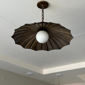 Handmade Antique Brass Sculptural Pendant Light | Milk Glass Globe Ceiling Fixture