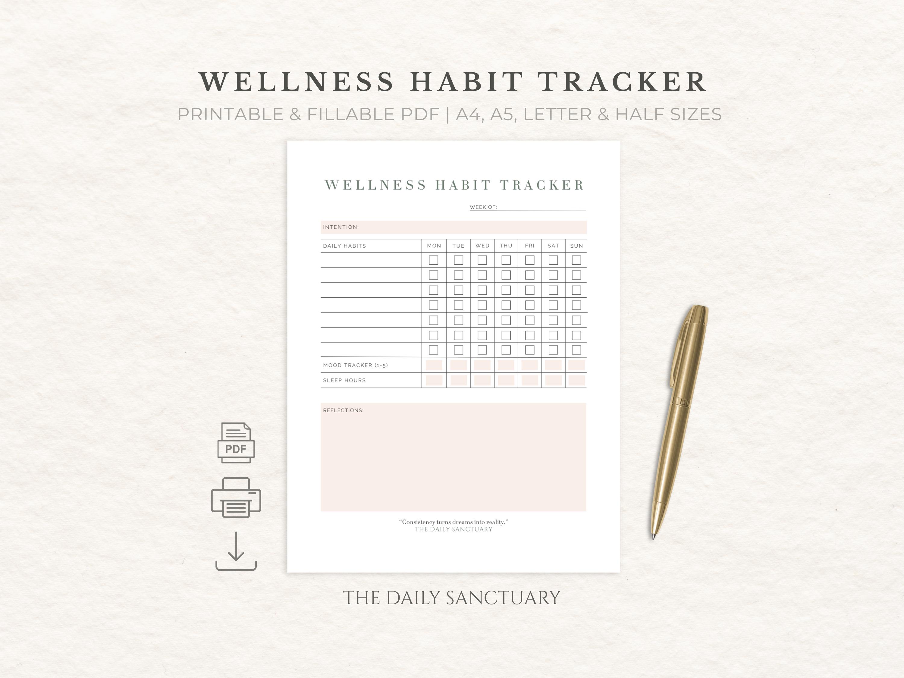 Weekly Wellness Habit Tracker, Printable PDF Planner (digital Download ...