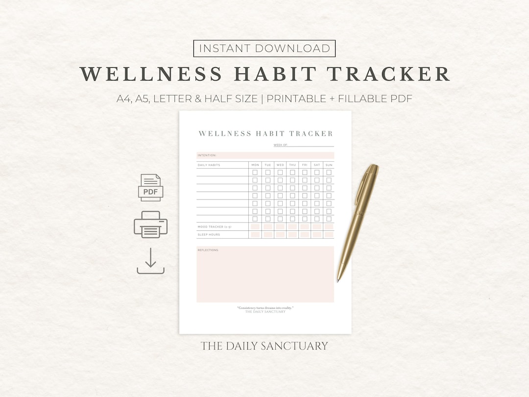 Weekly Wellness Habit Tracker, Printable PDF Planner (digital Download ...