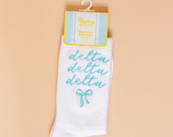 Delta Delta Delta Embroidered Bow Socks, Sorority Gift