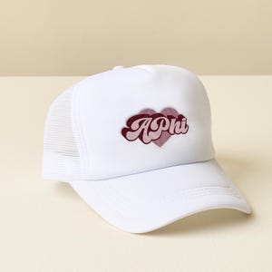 Alpha Phi Sorority Embroidered Trucker Hat | Greek Letter Mesh Snapback | Adjustable Hat | Tailgate, Big Little & Bid Day Gift