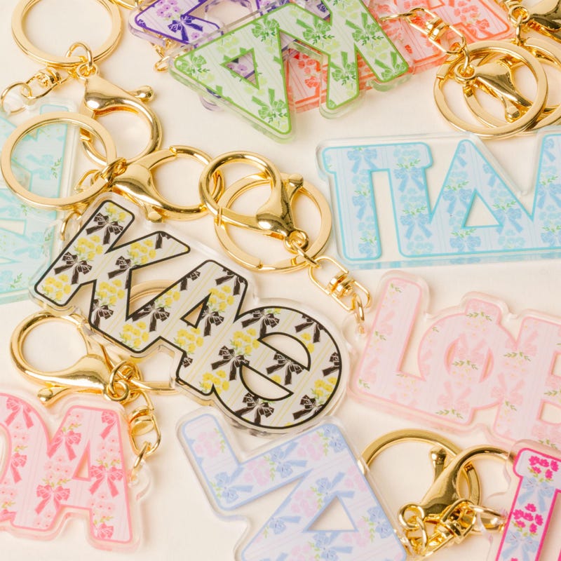 Custom Greek Letters Sorority Chapter Letters Acrylic Keychain – Pastel Keychain with Gold Clasp, Big Little Gift, Bid Day Accessory
