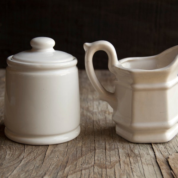 Creamer and Sugar Bowl Set - Vintage White Ceramic