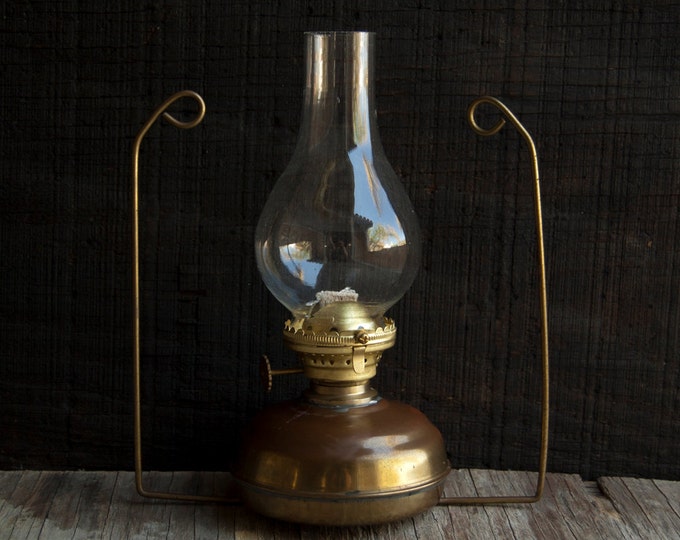 Victorian Brass Oil Lamp Glass Shade Wall Hanging Etsy