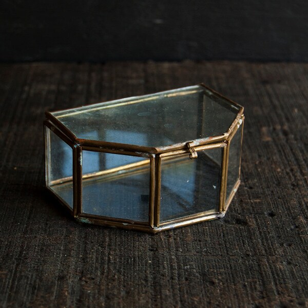 Vintage Glass Curio Jewelry Box- Rustic Victorian