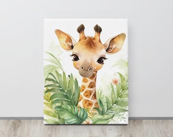 Lienzo de jirafa bebé para pared – Decoración de safari para habitación infantil (40 x 50 cm) – Estampado de animales de la selva – Habitación de bebé unisex – Regalo de baby shower con jirafa