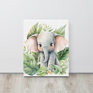 Baby Elefant Leinwand Kunst - 16x20 Dschungel Kinderzimmer Dekor - Süßer Safari Tier Druck - Geschlechtsneutrales Baby Geschenk - Elefant Kunstwerk