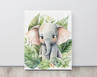 Lienzo de elefante bebé para pared, 40 x 50 cm, decoración de guardería de selva, estampado de animales de safari, regalo de baby shower de género neutro, obra de arte de elefante