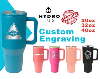 Vaso térmico Hydro Jug Traveler de 20 oz, 32 oz y 40 oz / Vaso de acero inoxidable grabado con láser / Vaso personalizado con tapa y pajita, Zengraved