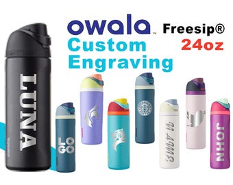 Botellas de agua térmicas Owala FreeSip de 24 oz / Botella grabada a láser, botella con nombre Owala, botella con logotipo Owala, ideal para viajes, deportes y gimnasio
