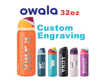 32oz Owala FreeSip Insulated Water Bottles | Personalized Stainless Steel Bottle with Straw | Laser Engraved Custom Bottle for School.