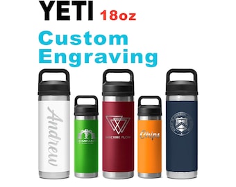 18oz YETI Rambler Water Bottles | Personalized Stainless Steel Bottle with Chug Cap | Laser Engraved Vacuum Insulated Bottle, Christmas Gift