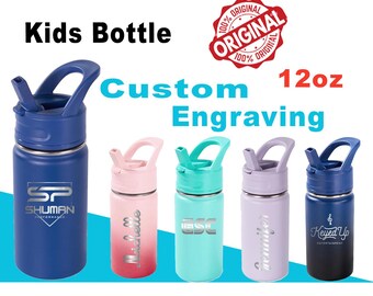 Personalized Kids Water Bottle for School | Laser Engraved Toddler Bottles with Straws, Leak Proof, BPA Free, Child Gift, Birthday Gift