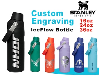 Personalisierte Stanley IceFlow Flasche: Laser gravierter Edelstahl mit Kappenhalter