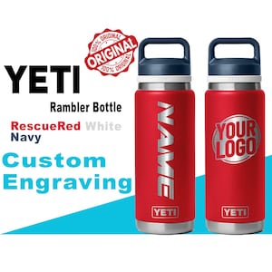 YETI Rambler Bottle: Laser Engraved Stainless Steel, Rescue Red White Navy