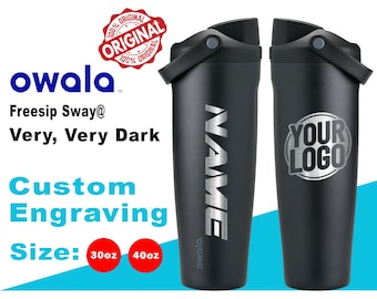 30oz, 40oz Owala sehr, sehr dunkle Farbe Freesip Sway Wasserflasche. Laser gravierte Owala Flasche mit Griff, maßgeschneiderte Flasche mit Namen & Logo