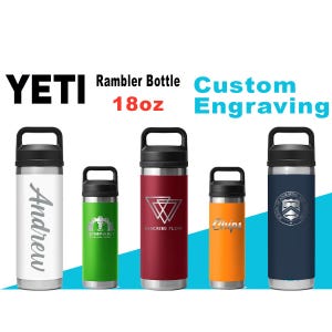 Personalized YETI Rambler Water Bottle: Laser Engraved Stainless Steel, Chug Cap