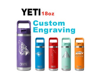 18oz YETI Rambler 2.0 Water Bottles | Personalized Stainless Steel with Color-Matching Straw Cap | Laser Engraved Bottle, BPA-Free|Best Gift