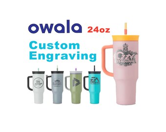 24oz Owala Stainless Steel Tumbler with Handle | Personalized Stainless Steel Tumbler with Straw | Laser Engraved Tumbler for Travel