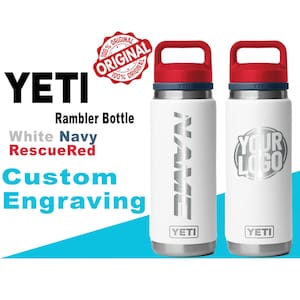 Yeti White Navy Rescue Red White Color Rambler Bottle | Custom Gift For your Friends and Family, Name & Logo Engraved Bottle, Zengraved