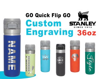 36oz Stanley Quick Flip GO Water Bottle | Personalized Insulated Stainless Steel Bottle | Laser Engraved Bottle with Push Button Lid.