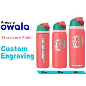 Personalisierte Owala Wasserflasche: Erdbeerfeld Freesip, Laser graviert