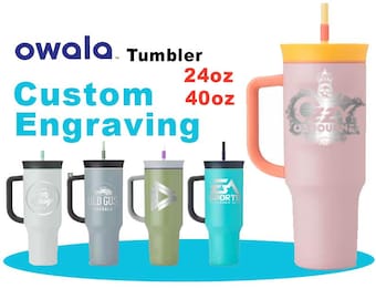 24oz, 40oz Owala Stainless Steel Tumbler with Handle | Personalized Stainless Steel Tumbler with Straw | Laser Engraved Tumbler for Travel