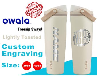 Owala ライトリートーストカラー フリーシップ スウェイ ウォーターボトル、レーザー刻印 Owala、Owala ネームボトル、Owala ロゴボトル、Zengraved Store