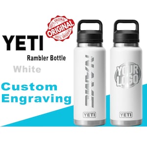 Yeti White Color Rambler Bottle | Personalized Bottle, Laser Engraved Stainless Steel Bottle with Chug Cap, Valentine&#39;s Day Gift, Zengraved