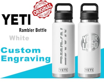 Botella Yeti Rambler de color blanco / Botella personalizada, botella de acero inoxidable grabada con láser con tapa, regalo de San Valentín, Zengraved
